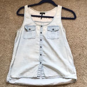 Distressed denim tank top